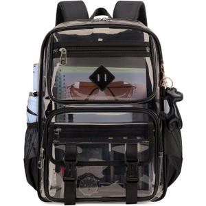 Sisipoet Clear Backpack for School, PVC Clear Bookbag Heavy Duty Transparent Backpack for Stadium Events See Through Bag