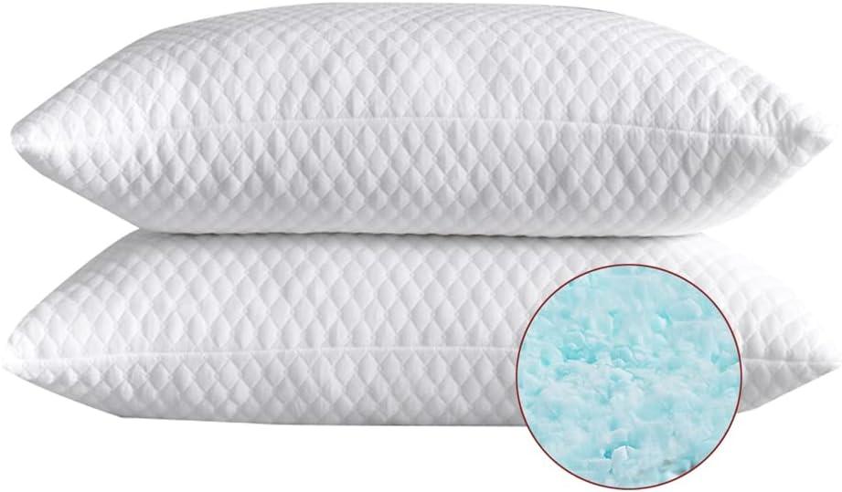 NTCOCO 2 Pillows, Shredded Memory Foam Bed Pillows for Sleeping, with Washable Removable Cooling Hypoallergenic Sleep Pillow for Back and Side Sleeper, Queen (2-Pack)
