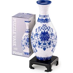 Pintoo 3D Puzzle Vase Unique Flower Vase Made by 160 Curved Plastic Puzzle Pieces House Warming Gift for Flower Arrangements and Home Decoration, for Mom [S1032] (Classic, Indigo Age)