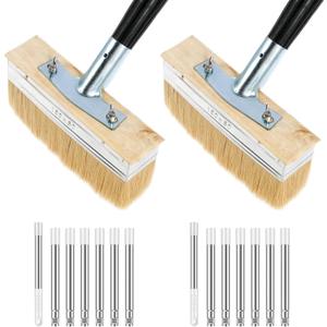 2-Pack Deck Stain Brush Set with 67" Extension Pole 6.88" Wide Boar Bristle Blend Paint Brush for Wood Deck, Fence, Wall, Furniture Multi-Surface Applicator for Stain, Limewash, Latex Paint