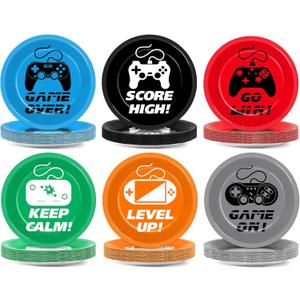 72PCS Video Game Party Plates Gaming Party Supplies 7Inch Game Lovers Birthday Tableware Gamer Disposable Paper Dessert Plates for Boys Kids Baby Shower Decorations Favors, 6 Designs