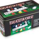 Gamie Texas Holdem Poker Game Set - Includes Holdem Mat, 2 Card Decks, Chips, Chip Holder and Tin Storage Box - Fun Game Night Supplies - Cool Casino Gift for Kids & Adults