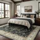 RELEANY Area Rugs 8'x10' Washable Non-Slip, Floral Vintage Distress Print Pattern Medallion Carpet for Living Room Bedroom Dining Room, Vintage Black Brown Neutral