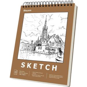 iBayam 9x12 Sketchbook, Spiral Bound Sketchbook for Kids, Teens Adults Artists Beginners, Drawing Supplies Art Supplies,100 Sheets (68lb/100gsm) Premium Drawing Pad for Sketching Writing Painting (brown)