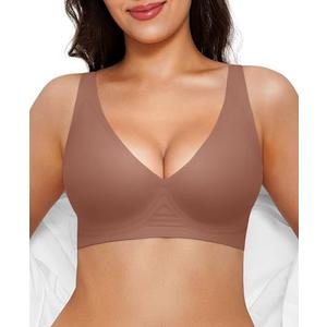 Wireless Bra Pushup Bras for Women Seamless Bras with Support and Lift Comfortable Bralettes No Underwire Deep V Tshirt Bra Coffee, XL