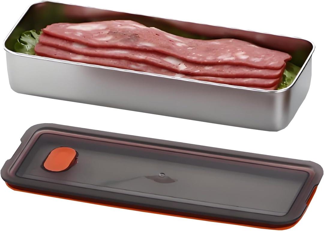 Bacon Container for Refrigerator, 304 Stainless Steel Sealed Food Storage Container with Silicone-Sealed and Air Vent Safe Deli Containers SealPro Bacon Box