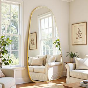 Antok Full Length Mirror, 68"x26" Floor Mirror with Stand,Standing Hanging Leaning Irregular Mirrors for Bedroom Living Room Entryway,Tear Drop Style,Golden