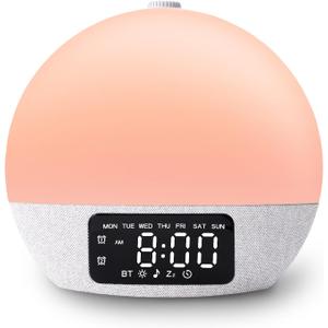 Sunrise Alarm Clock White Noise Sound Machine with 25 Soothing Sounds, 17 Night Lights, Bluetooth Speaker Wake Up Light Alarm Clock for Bedrooms, Heavy Sleepers, Baby, Kids (Gray)