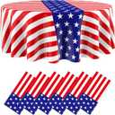 6 Pcs Patriotic Tablecloth Round American Flag Tablecloth, 84", Stripe
