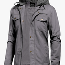 Pursky Men's Canvas Cotton Military Casual Field Jacket Outerwear With Removable Hood, Size M