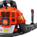 52cc Backpack Leaf Blower Gas Powered 550 CFM 230 MPH High Airflow for Lawn Care, Low-Vibration Harness, Clears Leaves, Debris & Snow (Orange)