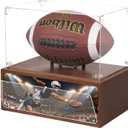 Football Display Case Stand with Solid Wood Base, Uv Protected Acrylic Rugby Case Display Clear Autographed Football Holder, Standard Memorabilia Keepsake Required Football Display Box