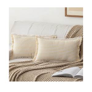 YEENAASY Throw Pillow Covers 12x20 Set of 2 Striped Fringe Pillow Cover Farmhouse Cushion Covers with Tassel Neutral Boho Pillows Decorative Square Pillowcase for Couch Sofa Bed, Yellow