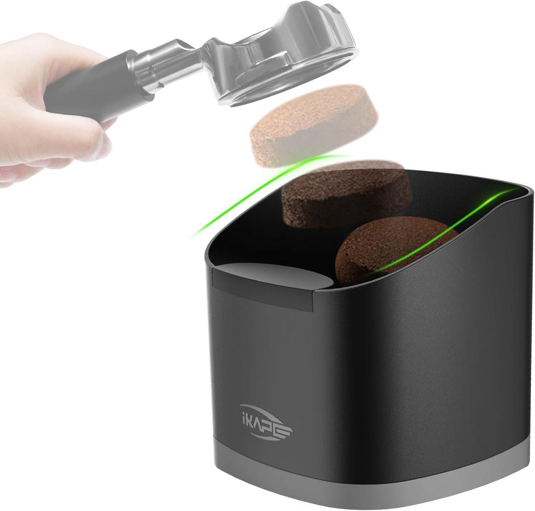 IKAPE Espresso Knock Box for Coffee Grounds, Barista Tool Enhanced for Better Manipulation - Black Espresso Machine Coffee Puck Disposal Box (Black without Brush)