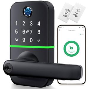 Keypad Smart Door Lock with Handle: Kucacci Keyless Entry Fingerprint Lock - Digital Code Handle with Keypad - Electronic Smart Knob for Front Door - Deadbolt Alternative with App - Easy Installation