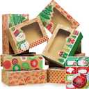 Party Funny 12 Christmas Cookie Boxes -Large Kraft Holiday Bakery Food Container for Gift Giving with 80 Count Christmas Foil Gift Stickers
