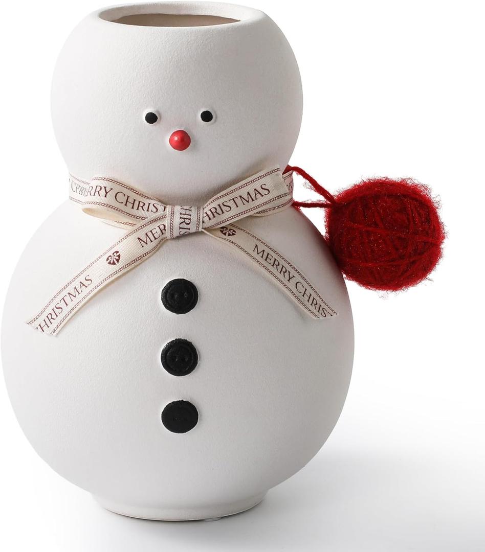 Ceramic Christmas Vase, Snowman Decor vases, Xmas Home Decor, Christmas Decorations Indoor Snowman Ornaments for Winter Holiday Farmhouse Mantle Centerpiece Decor