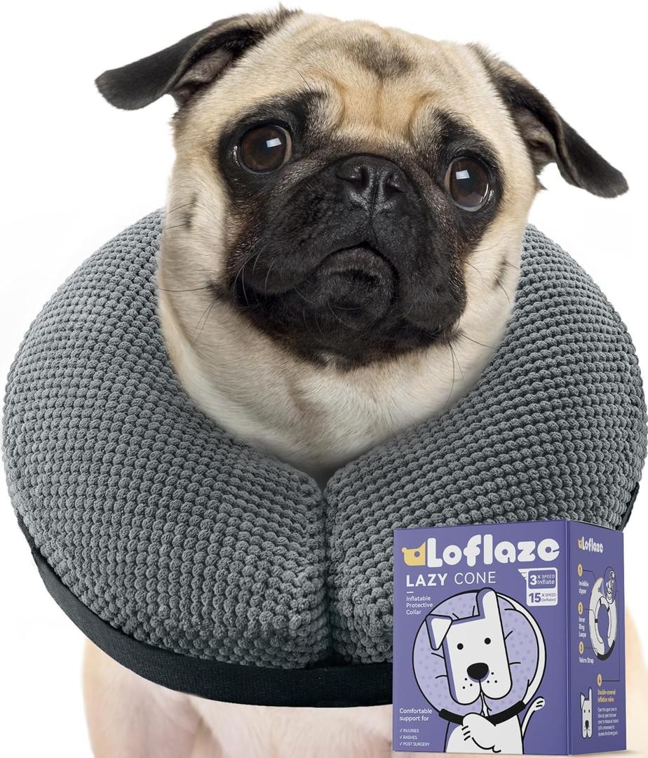 Soft Inflatable Dog Cone Collar Alternative After Surgery - Dog Neck Donut E Collar for Large Medium Small Dogs Cats Post Surgery - Recovery Collar to Stop Licking - Grey, L