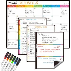 Magnetic Dry Erase Monthly Calendar Set - 14.5"x11" Monthly Calendar, 6.5"x8.5" Weekly, Daily, List Boards for Fridge - 6 Extra Fine Point Markers Included - Shipped Flat