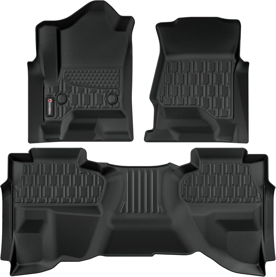 Floor Mats Compatible with Chevrolet Silverado & GMC Sierra 1500 Double Cab 2014-2018, All Weather TPE Floor Liners, Custom Fit Car mats, 1st & 2nd Row, Black
