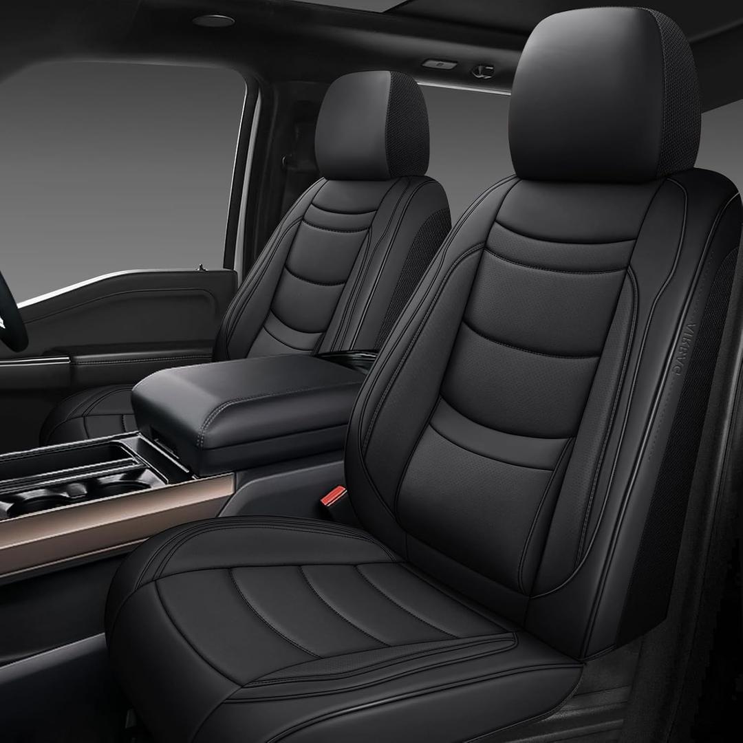 NS YOLO Faux Leather Car Seat Covers Front Pair,Universal Fit for Most Cars,SUVs and Sedans,Waterproof Luxury Leatherette Cushions, 2 Seats Protectors,Black