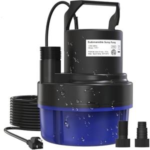 QIOMALA 1HP Sump Pump Submersible, 3200GPH Utility Pump Portable Transfer Electric Water Pumps with 25FT Cord for Swimming Pool Draining, Garden, Basement, Flood, Hot Tub, Blue