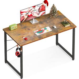 Casaottima 40 Inch Small Computer Desk for Home Office, Study Writing Table for Small Spaces, Simple Modern Desk with Headphone Hooks, Rustic Brown