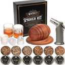 Whiskey Smoker Kit with Torch - 6 Flavors Wood Chips, 2 Glasses, 2 Ice Ball Molds - Cocktail Smoker Infuser Kit, Old Fashioned Drink Smoker Kit, Birthday Bourbon Whiskey Gifts for Men,Dad(NO Butane)