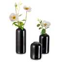 Hewory Glass Black Modern Vase, Set of 3 - Small Round Bud Vases for Flowers, Wedding Party Events Home Decor Floral Arrangements
