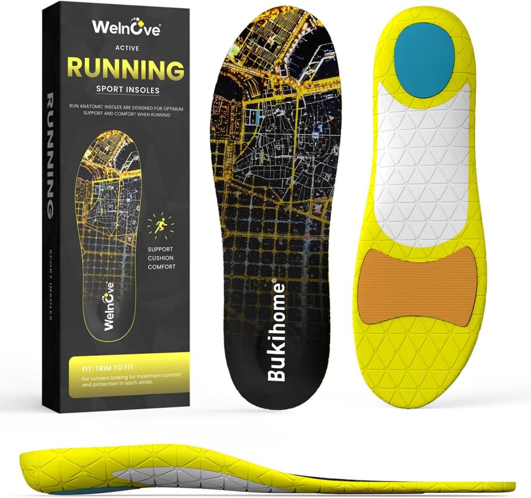 Bukihome Running Shoe Inserts for Women & Men, Lightweight Running Insoles with Heel Cushion for Hiking, Walking, Standing All Day-Relief Plantar Fasciitis Foot PainMen 8.5-9.5|Women 10.5-11.5-size L
