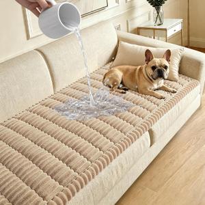 Waterproof Couch Cover for Dogs Washable,Non Slip Fuzzy Durable Couch Covers for 3 Cushion Sofa Pet Friendly Sofa Cover Dog Thick Soft Slipcovers Protector Couches Mat Bed (Brown, 27.6" x 59.06")