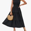 GRACE KARIN Women's Sleeveless Casual Summer Smocked Waist Tiered Maxi Patchwork Crochet Aline Flowy Dresses, XL