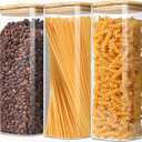 VIEWELLD 2.2 Qt Square Glass Storage Containers with Lids, Clear Food Storage Container Jar with Sealing Bamboo Lid Storage Containers for Pasta, Oats, Coffee, Flour, Sugar, Square Set-3Pack