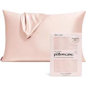 Kitsch Satin Pillowcase with Zipper for Hair & Skin, Softer Than Silk Pillow Cases Queen, Smooth Pillow Covers, Machine Washable, Wrinkle-Free, Cooling Satin Pillow Cases Standard Size 19"x26" (Blush)