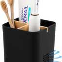 Electric Toothbrush Holder 3 Slots Tooth Brushing Holder with Bamboo Dividers for Bathrooms, Plastic Toothbrush and Toothpaste Organizer for Shower, Countertop, Vanity, Black (Small (3 Slots))
