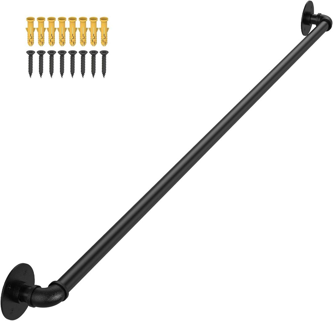 OUSHENG Stair Railing Indoor Hand Rails for Outdoor Steps, Industrial Pipe Handrail Metal Iron Handle Support for Wall Mount Staircase Porch, Vintage Farmhouse Style, 4ft