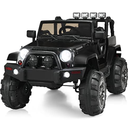 Costzon Ride On Car, 12V Battery Powered Electric Ride On Truck w/Parental Remote Control, LED Lights, Double Open Doors, Safety Belt, Music, MP3, Spring Suspension (Deluxe Black)