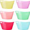 Patelai 6 Pcs Ice Buckets Bulk, Plastic Ice Buckets with Handles, Oval Storage Tub, Large Capacity Drink Tub for Party Bar Wine Beer Champagne Beverage Bottle Cooler(4.5 Liter,Fresh Color)