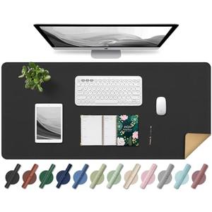 Large Desk Pad 35.4" x 17", Non-Slip Desk Mat with PU Leather & Natural Cork, Waterproof Writing Desk Natural Cork, Computer Mat Desk Protector for Office Home, Black
