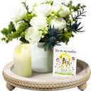 Wood Round Tray for Wooden Coffee Table Decor, Wood Raise Candle Tray Holder Plate,Farmhouse Small Decorative Trays Beade, Rustic Serving Tray for Kitchen Table, Home Decor, Living Room, Brown (Wash White)