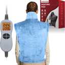 Ambershine 26"x35" XXXL King Size Neck& Shoulder& Back Heating Pad with 12 Temperature Settings& 4 Auto-Off Countdown Timers, Pain Relief for Back/Neck/Shoulder, Christmas gift for mom dad(Light Blue)