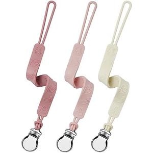 Silicone Pacifier Clip, Seposeve Pack of 6 Baby Pacifier Teether Clip with 4 Texture, Soft Flexible Silicone Pacifier Leashes & Cases for Boy and Girl, Keeps Pacifier Clean, Purple Pink White