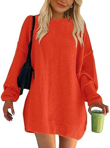 BTFBM 2025 Womens Sweaters Casual Crewneck Long Sleeve Oversized Sweater Dress Fall Winter Loose Slouchy Soft Pullover, Large
