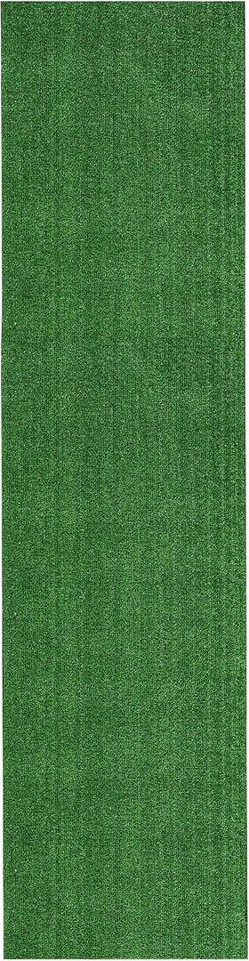 Ottomanson Artificial Grass Outdoor Runner Rug 2'7" x 10' Waterproof Astro Turf with Drainage Holes Patio & Lawn Decoration, Easy-Clean Dog Grass Mat