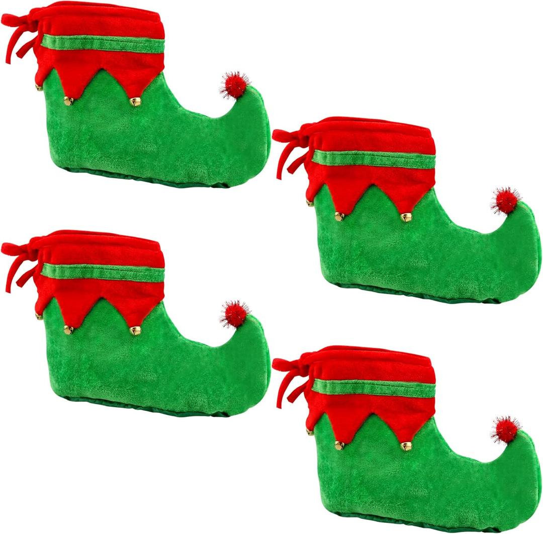 2 Pairs Christmas Elf Shoes Red Green Elf Shoes for Adult Christmas Elf Costume Accessories