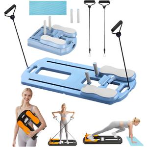 Foldable Pilates Reformer Board with Resistance Bands 400 lbs Capacity 8 in 1 Reformer Pilates Machine At Home Pilates Reformer Set Multi-Purpose Pilates Board For Home Workout Blue