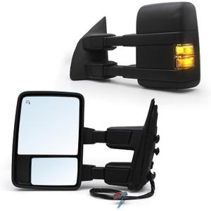 JZSUPER Towing Mirrors fit for 1999-2007 Ford F250 F350 F450 F-550 Super Duty, 2001-2005 Excursion Power Heated Smoke Turn Signal Auxiliary Light Puddle Light Black Cap