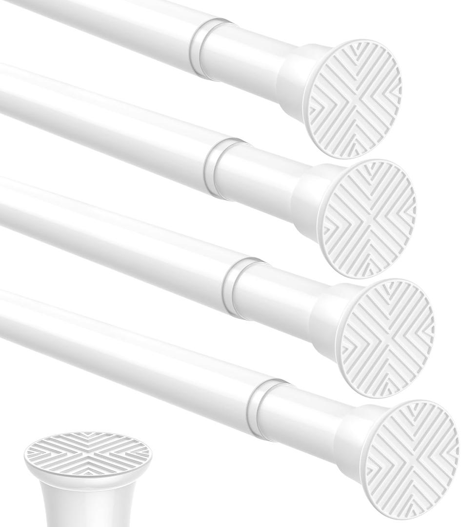 4pack Spring Tension Rods 18-36 Inch Adjustable White Tension Rod Spring Rod Extendable Short Curtain Rod Spring Loaded Curtain Rods Tension Rod for Curtains,Closet,Kitchen