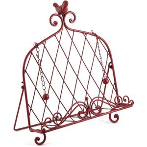 Iron Cookbook Stand ~ Book Holder Adorned with Bird ~ Worn Red Color