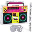 80s Radio Boombox Pinata 90s Piñata Music Piñata with Pinata Stick for Hip Hop Theme Party Supplies Birthday Party Decorations Centerpieces Table Decor Game Birthday Party Decorations Supplies